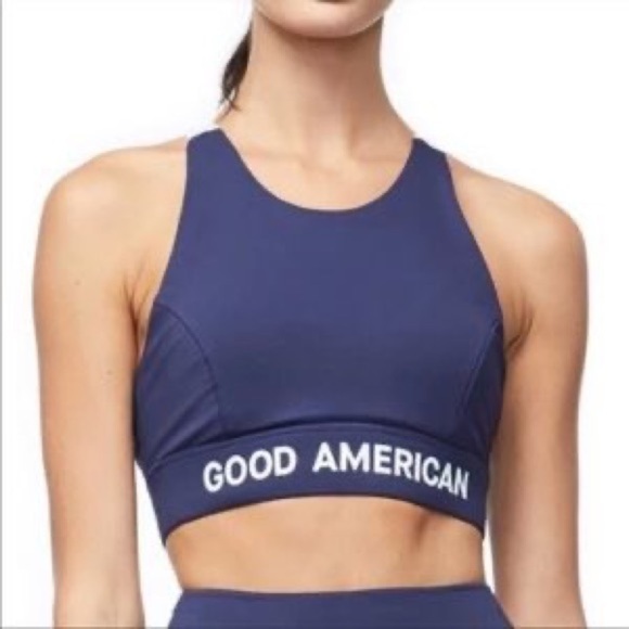 NWT GOOD AMERICAN Navy and White Core Power Sports Bra - Size 0 - Picture 3 of 9
